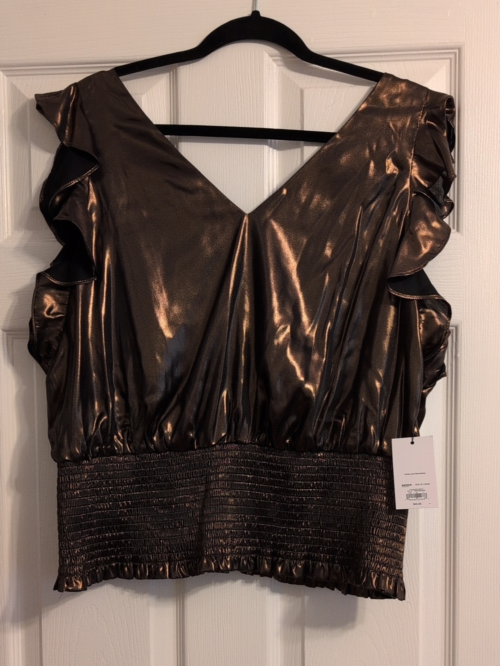 Nine West Metallic Bronze V-Neck Ruffle Sleeve Blouse